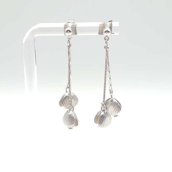 Silver Seashell Drop Earrings with Pearl | Dainty Beach Coastal Jewelry - Picture 6 of 9